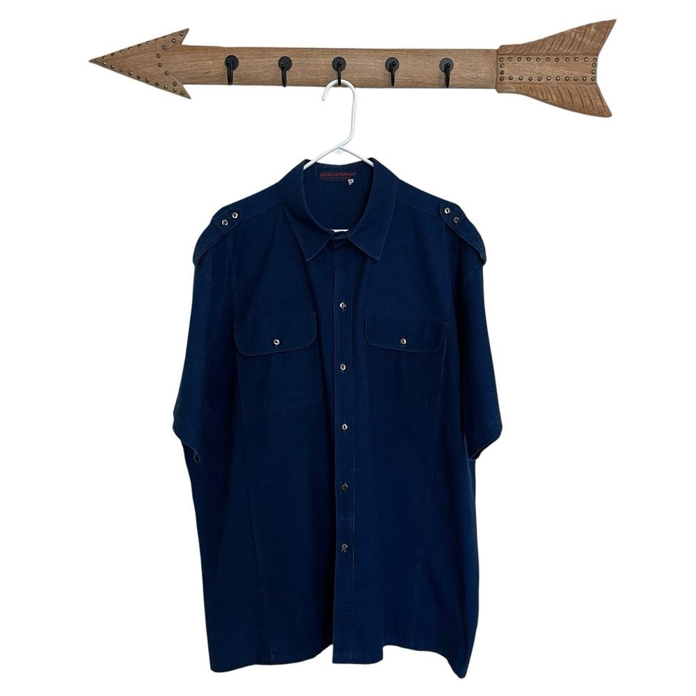 Vintage Indigo Dyed Chore Shirt Short Sleeves Pocket Thailand App XL Moh Hom Mor